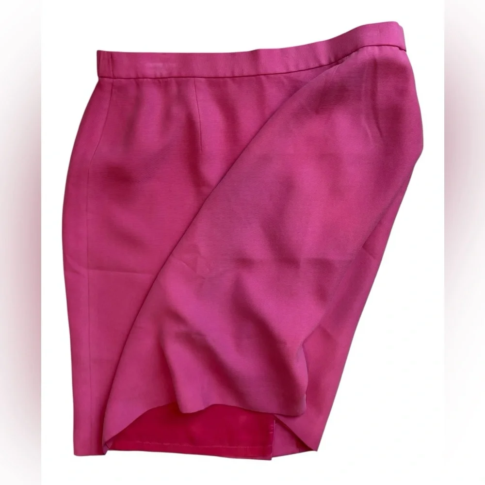 Talbots Women Petite 14P Dark Pink Lined Pencil Skirt Zip SILK Soft Girl Barbie